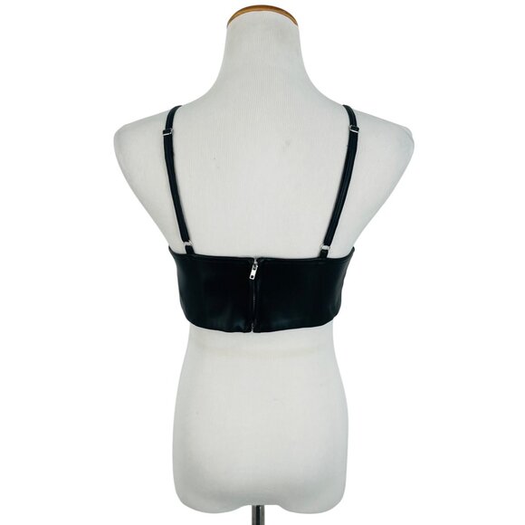 NWOT Shoedazzle Black Soft Vegan Leather Edgy V-Neck Sexy Club Rave EDM Crop Top - Picture 5 of 16
